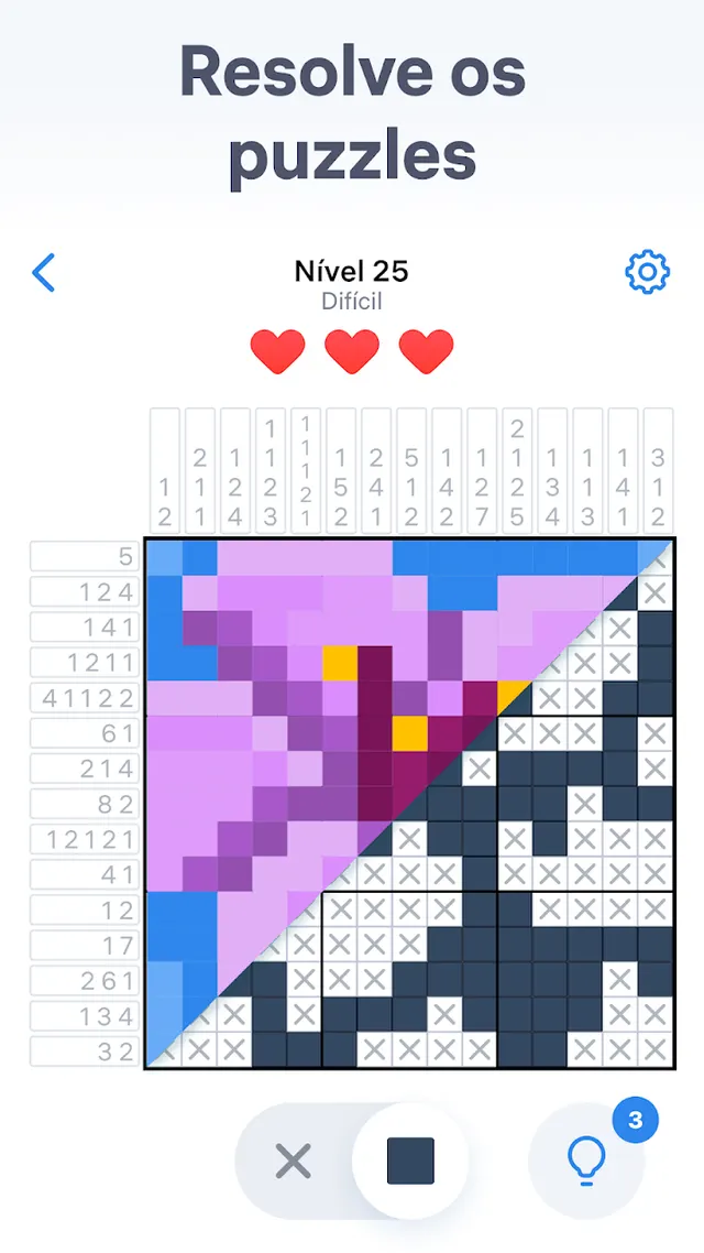 Linha de nonograma com blocos 4 e 2 por resolver