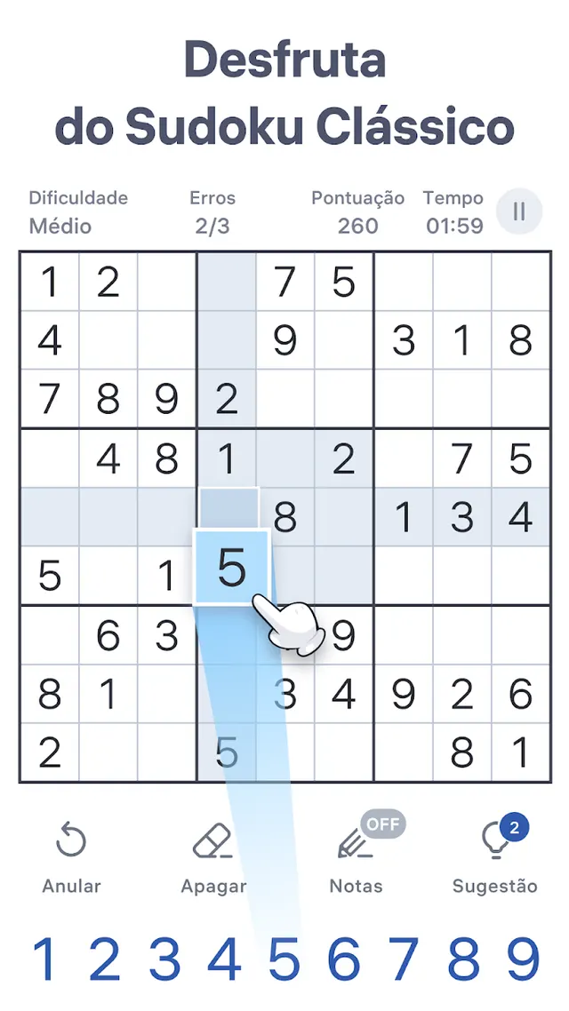 Grelha do Sudoku.com com notas a lápis numa casa