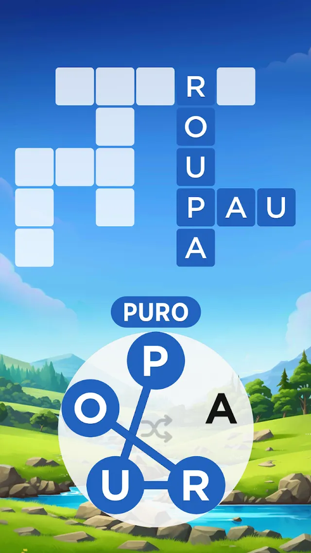 Roda de letras do Words of Wonders com seis letras disponíveis